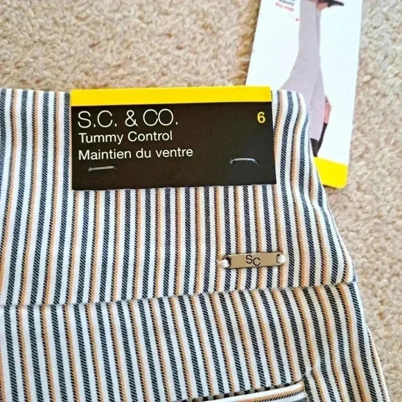 ❤️ S.C.& Co. Striped Pull On Pants Tummy Control Size 6 White Tan Blue Slim Leg - Picture 9 of 12